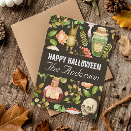 スカル植物きのこ花抽象芸術ハロウィーン シーズンポストカード