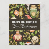 スカル植物きのこ花抽象芸術ハロウィーン シーズンポストカード (正面)