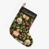 スカル植物きのこ花抽象芸術ハロウィーン スモールクリスマスストッキング (正面 (吊り時))