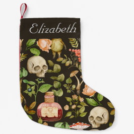 スカル植物きのこ花抽象芸術ハロウィーン スモールクリスマスストッキング