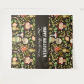 スカル植物きのこ花抽象芸術ハロウィーン タペストリー (正面(横))