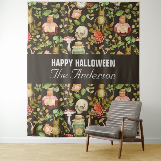 スカル植物きのこ花抽象芸術ハロウィーン タペストリー (インサイチュ)