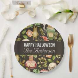 スカル植物きのこ花抽象芸術ハロウィーン ペーパープレート