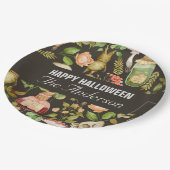 スカル植物きのこ花抽象芸術ハロウィーン ペーパープレート (アングル)