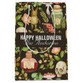 スカル植物きのこ花抽象芸術ハロウィーン ミディアムペーパーバッグ (正面)