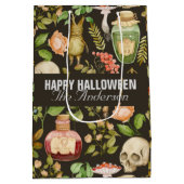 スカル植物きのこ花抽象芸術ハロウィーン ミディアムペーパーバッグ (裏面)