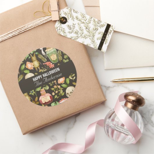 スカル植物きのこ花抽象芸術ハロウィーン ラウンドシール (ギフト)