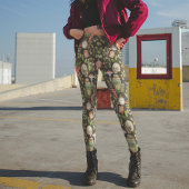 スカル植物きのこ花抽象芸術ハロウィーン レギンス