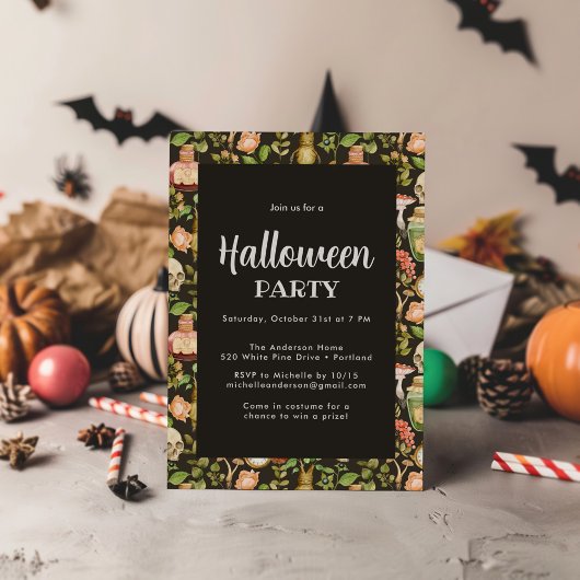 スカル植物きのこ花抽象芸術ハロウィーン 招待状