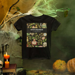スカル植物きのこ花抽象芸術ハロウィーン Tシャツ