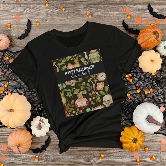 スカル植物きのこ花抽象芸術ハロウィーン Tシャツ
