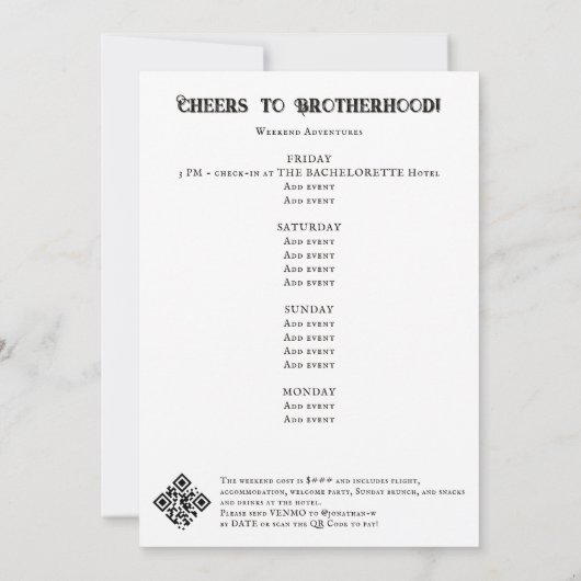 スカル死の独身者トランプのポーカーバチュラーパーティ 招待状 (裏面)