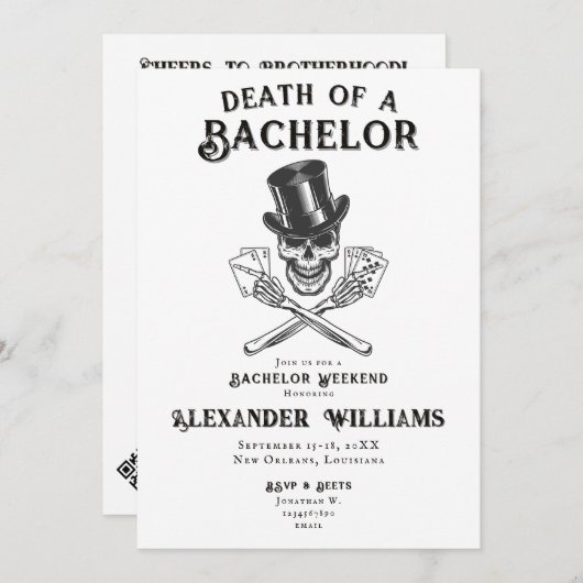 スカル死の独身者トランプのポーカーバチュラーパーティ 招待状 (正面/裏面)