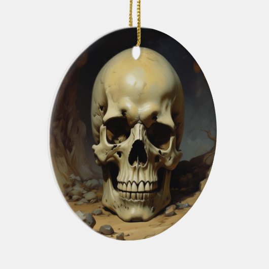 スカル油彩スタイル絵を描イラストレーション セラミックオーナメント (右)