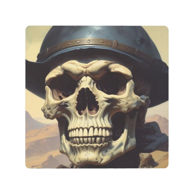 スカル油彩スタイル絵を描イラストレーション メタルプリント (正面)