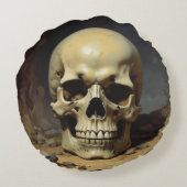 スカル油彩スタイル絵を描イラストレーション ラウンドクッション (裏面)