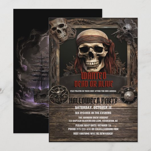 スカル海賊木材 招待状 (正面/裏面)