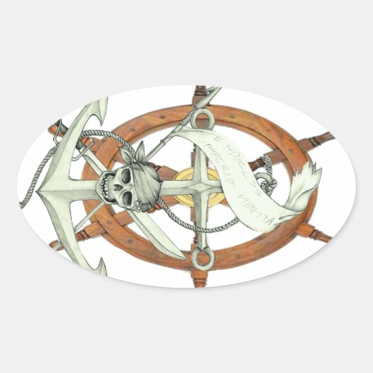 スカル海賊船いかり 楕円形シール (正面)