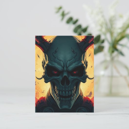 スカル漫画スタイルイラストレーションファンタジーアート ポストカード (スタンド正面)