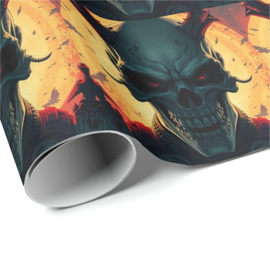 スカル漫画スタイルイラストレーションファンタジーアート ラッピングペーパー (ロールコーナー)