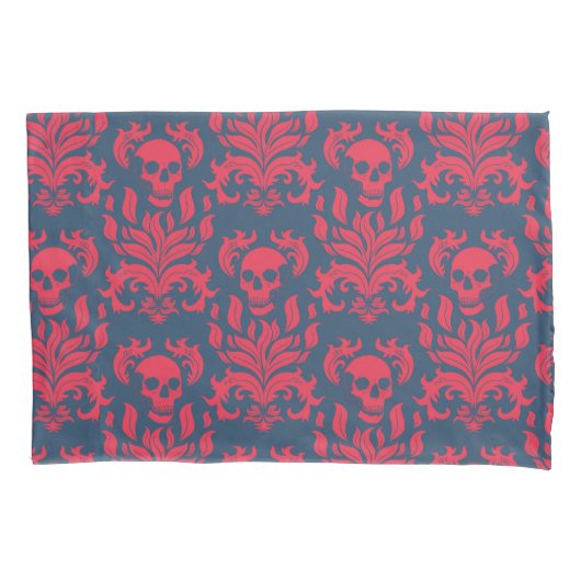 スカル火炎ダマスクの赤い青にクラッシュ 枕カバー (正面左)