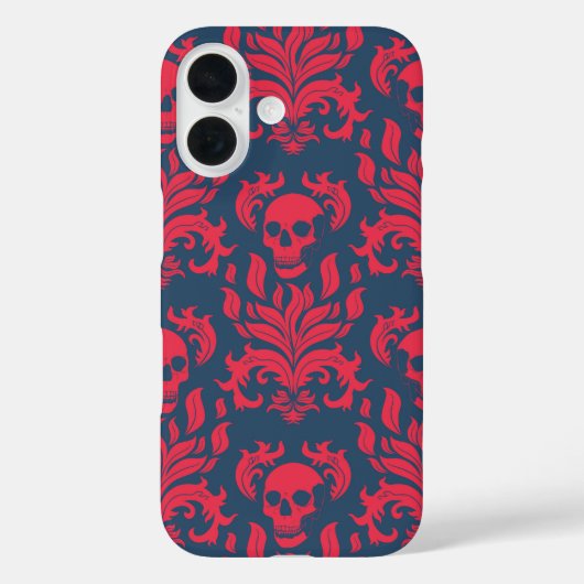 スカル火炎ダマスクの赤い青にクラッシュ Case-Mate iPhoneケース (裏面)