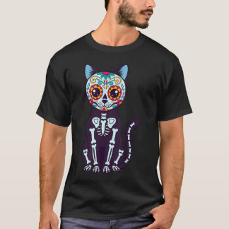 スカル猫スケルトン かわいい死者の日 Tシャツ