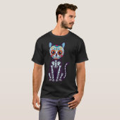 スカル猫スケルトン かわいい死者の日 Tシャツ (正面フル)