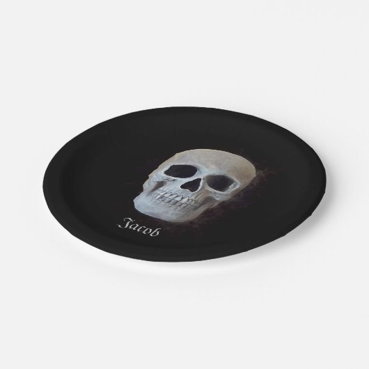 スカル白黒ゴシックトレンディーアートデザイン ペーパープレート (アングル)