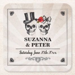 スカル素朴バラコースター結婚ズスカルパーティー スクエアペーパーコースター