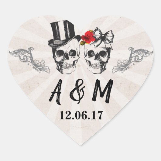 スカル素朴ヴィンテージスクロールバララベル ハートシール (正面)