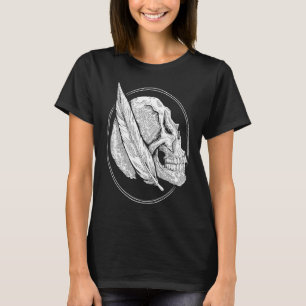 スカル羽毛ゴシック様式ブラックワーク伝統的タトゥー Tシャツ