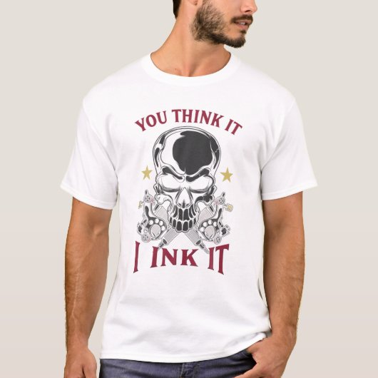 スカル考えああTattooアーティスおもしろいトにインク Tシャツ (正面)