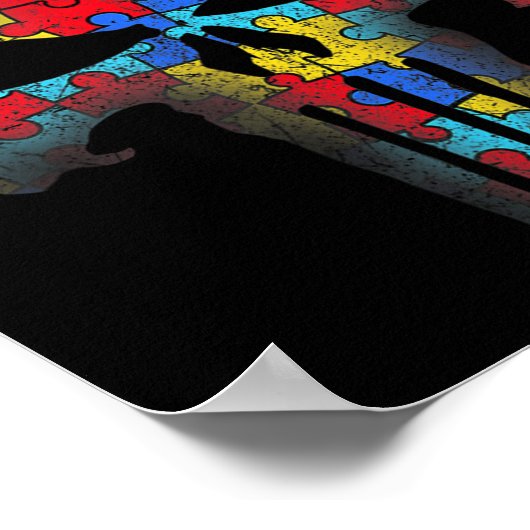 スカル自閉症意識パズルピースメンズウーメンズキ ポスター (角)