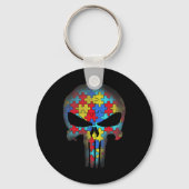 スカル自閉症意識Teeママパパキッズ自閉症T-S キーホルダー (正面)