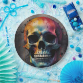 スカル色頭 ペーパープレート (パーティー)