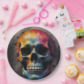 スカル色頭 ペーパープレート (パーティー)