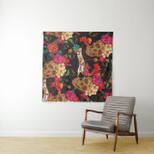 スカル花デイデッド背景 タペストリー (インサイチュ(横))