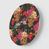 スカル花デイデッド背景 ラージ壁時計 (傾斜)