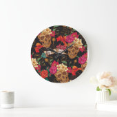 スカル花デイデッド背景 ラージ壁時計 (ホーム)