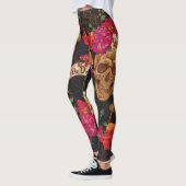 スカル花デイデッド背景 レギンス (左)