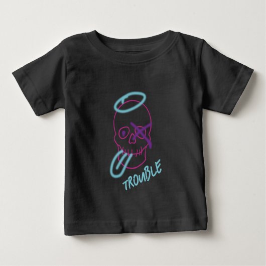 スカル落書き – ピンク、紫、青、黒 ベビーTシャツ (正面)