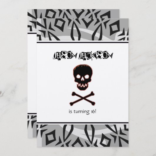 スカル誕生日パーティーの招待 招待状 (正面/裏面)