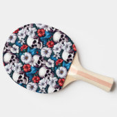 スカル赤と白花 卓球ラケット (横)