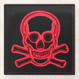 スカル赤と黒の色，デジタルアート ガラスコースター
