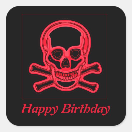 スカル赤と黒の色，デジタルアート スクエアシール (正面)