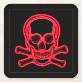 スカル赤と黒の色，デジタルアート スクエアペーパーコースター