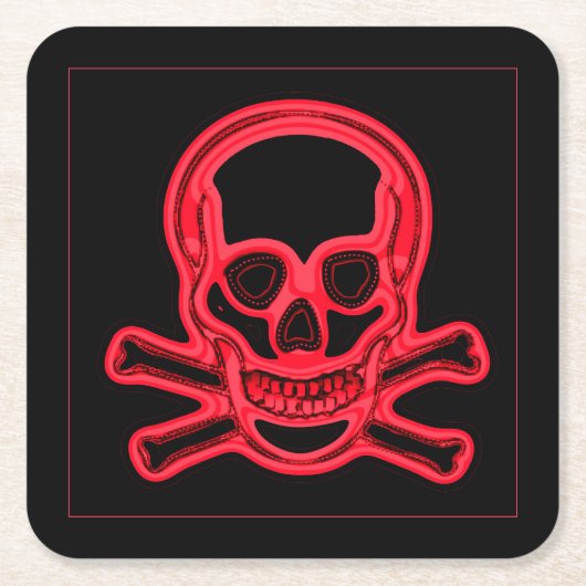 スカル赤と黒の色,デジタルアート スクエアペーパーコースター (正面)