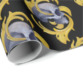 スカル金ゴールド葉パターン ラッピングペーパー (ロールコーナー)