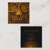 スカル顔ゴシック金ゴールドブラックメタリックタトゥーショップ スクエア名刺 (正面/裏面)